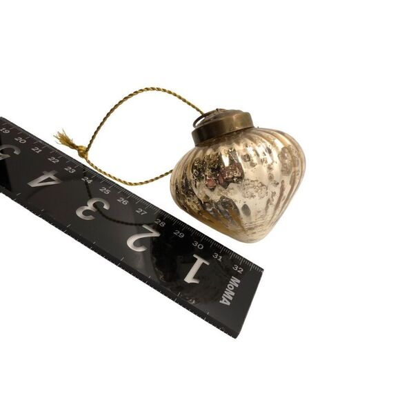 Vintage Mercury Glass Handblown Christmas Ornament Antique Gold With Bronze Topp - Picture 4 of 16